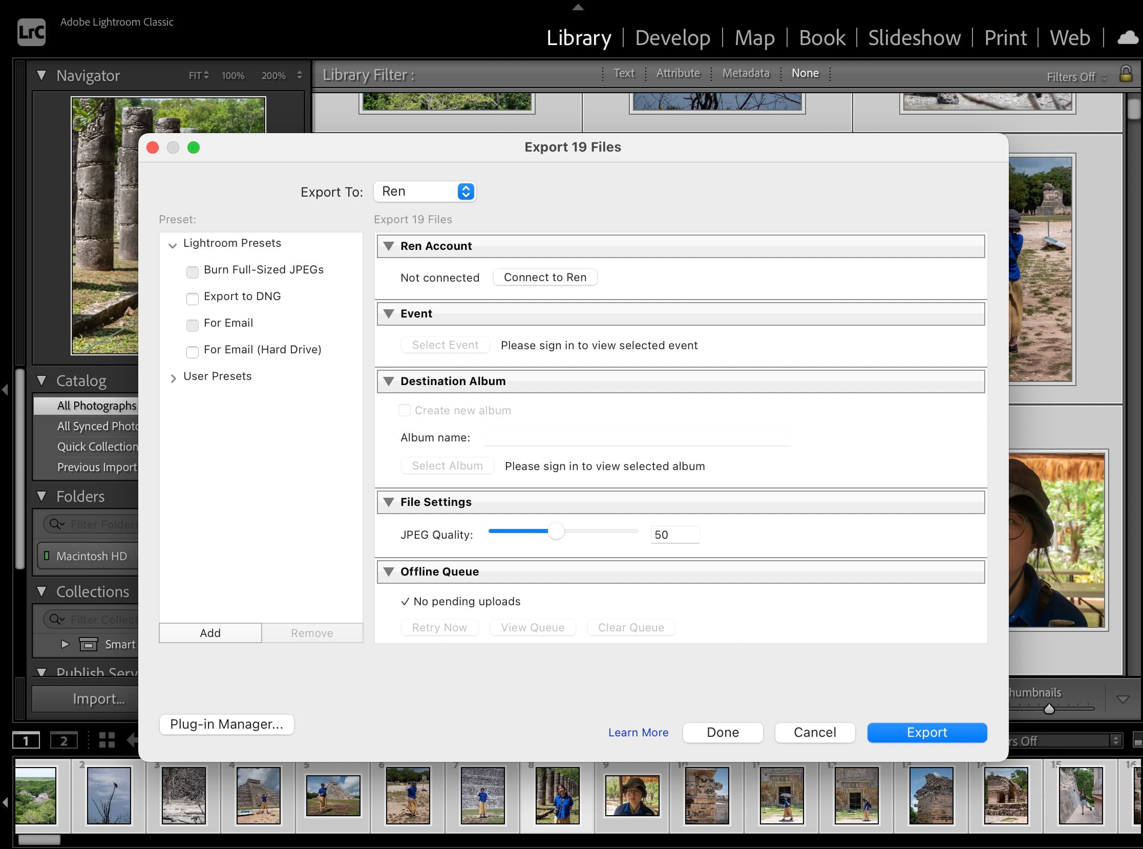 เวิร์กโฟลว์การส่งออกจาก Lightroom